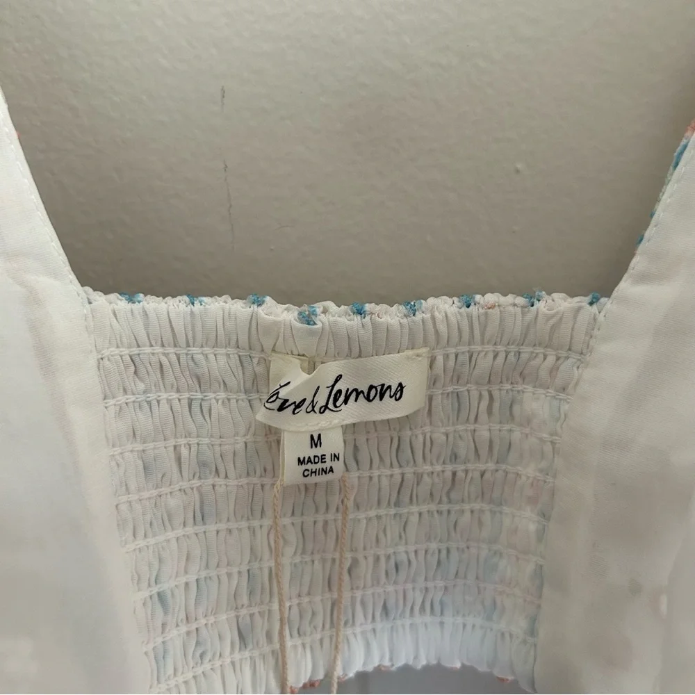 For Love And Lemons White Eyelet Crop Top with Pastel Blue Print - Picture 11 of 14